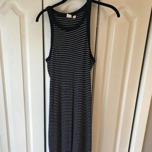 M Gap high neck maxi dress navy and white stripe